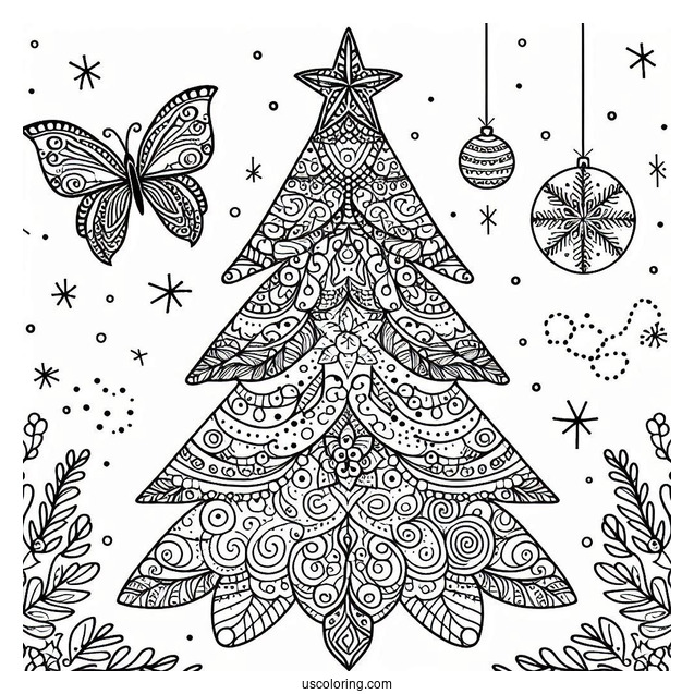 Christmas Tree Zentangle To Color