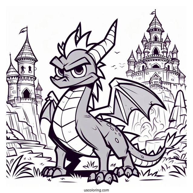 Angry Sypro Coloring Page In Front Of Castle