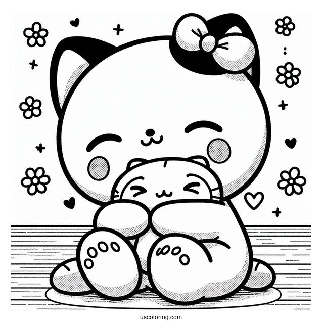 Pochacco Coloring Page Hugging Stuffed Toy For Preschoolers