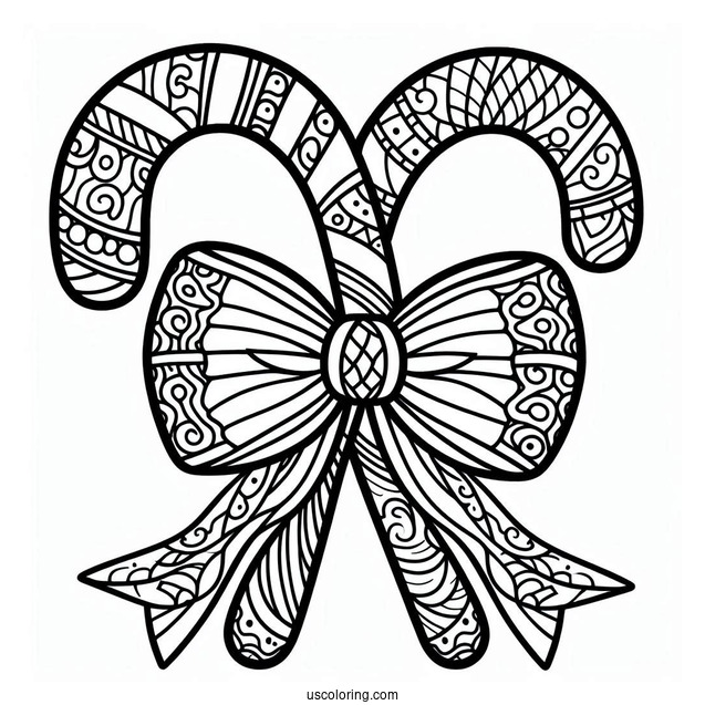 Candy Cane Coloring Page With A Bow Stained Glass