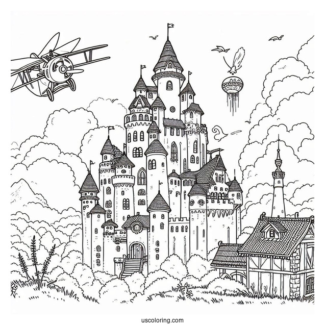 Studio Ghibli Coloring Page of Castle In The Sky