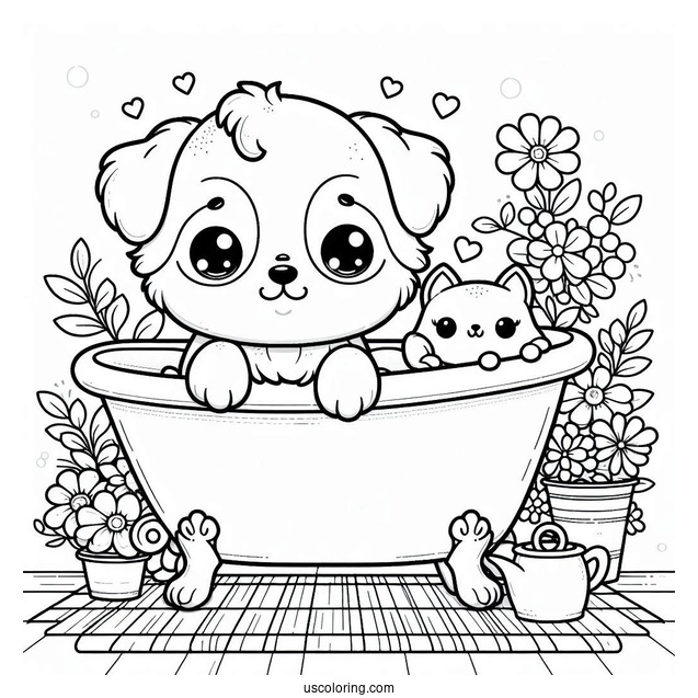 Puppy Sitting In A Bathtub By The Window Coloring Sheet