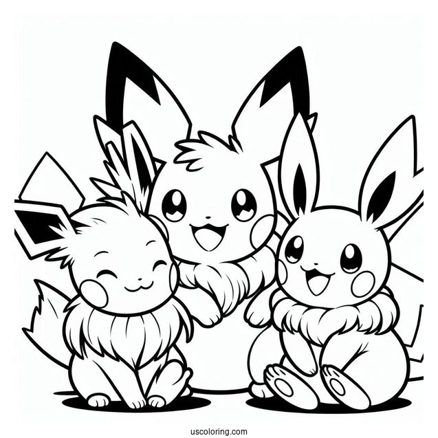 Pichu, Eevee, And Pikachu Playing Together