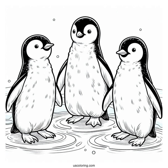 3 Emperor Penguins On Ice Coloring Page