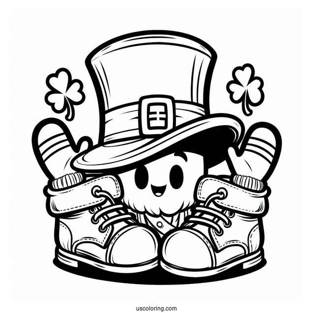 St. Patrick's Day Coloring Page Of Cartoon Leprechaun Hat With Shoes And Gloves For Kids