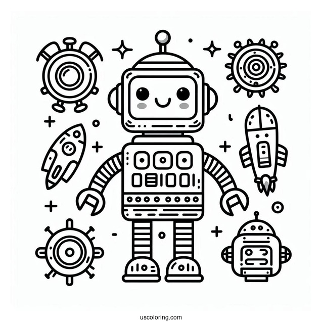 Cute Toy Robot Coloring Page For Preschoolers