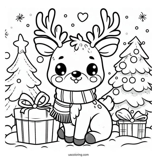 Cute Cartoon Rudolph Coloring Page With Big Antlers