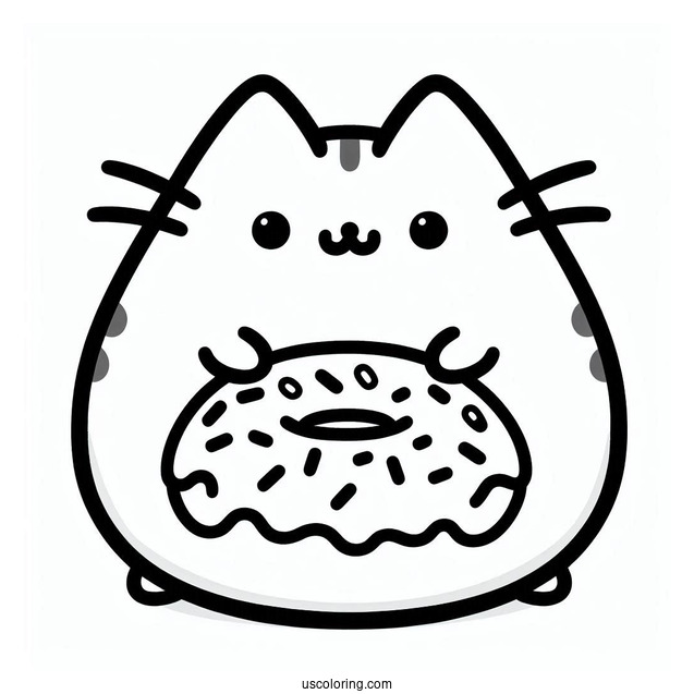 Easy Pusheen Cat Donut Coloring Picture