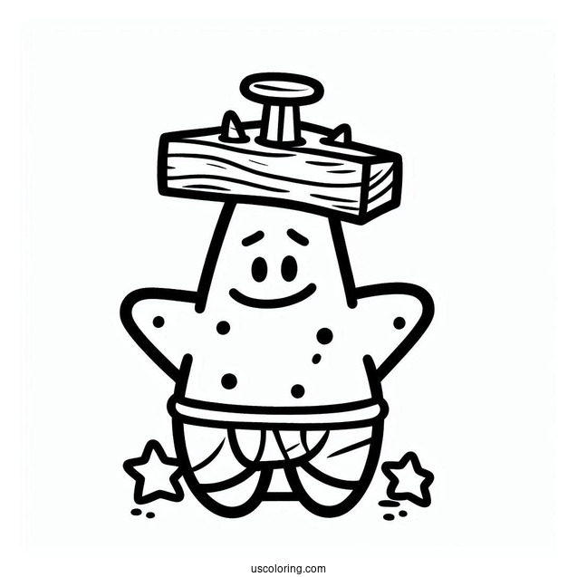 Patrick Star Coloring Page With Nail And Plank On His Head