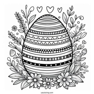 Easter Egg With Stripes And Flowers Coloring Sheet