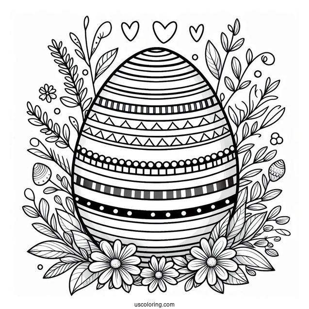 Easter Egg With Stripes And Flowers Coloring Sheet