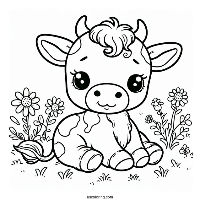 Easy Baby Cow Coloring In Page