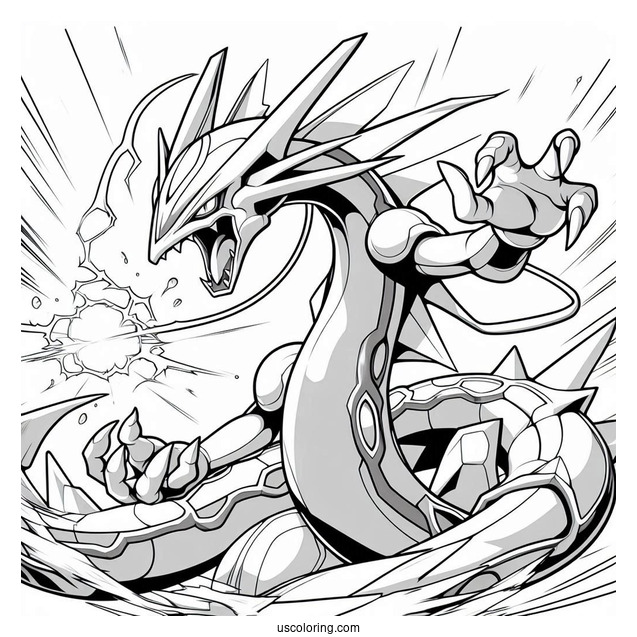 Angry Mega Rayquaza Coloring Page Attacking