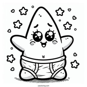 Kawaii Baby Patrick Star Coloring Page In Diapers For Preschoolers