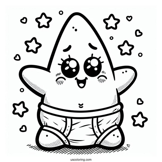 Kawaii Baby Patrick Star Coloring Page In Diapers For Preschoolers