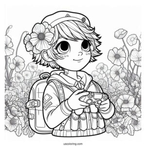 Poppy Playtime Coloring Page Of Player Wearing Grabpack