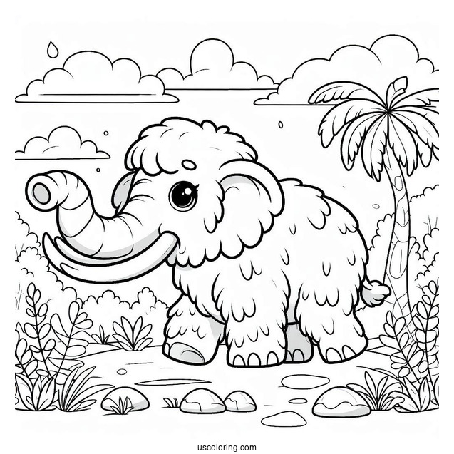 Cute Coloring Page Mammoth In Nature