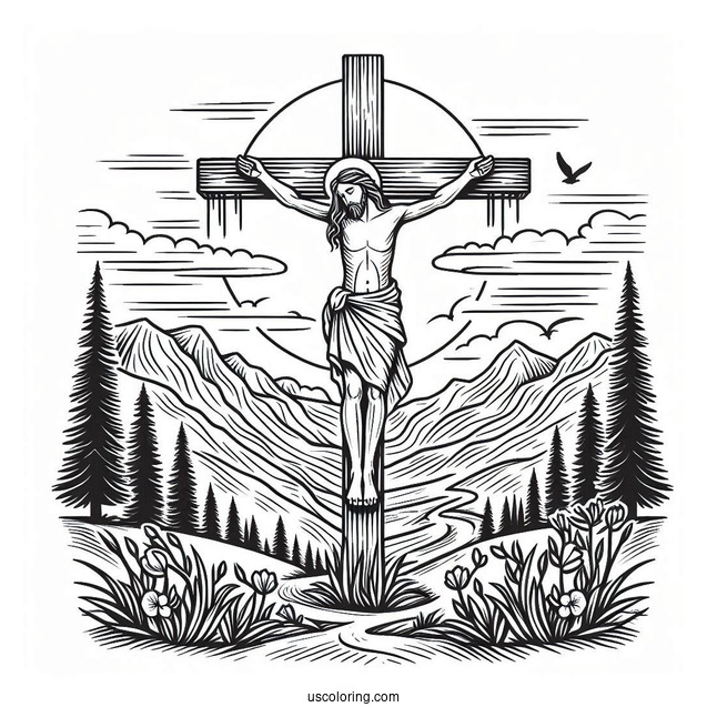 Jesus On Cross Coloring Page