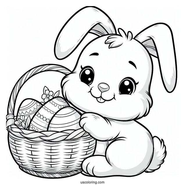 Smiling Bunny Holding A Basket Of Easter Coloring Page Of Eggs For Kids
