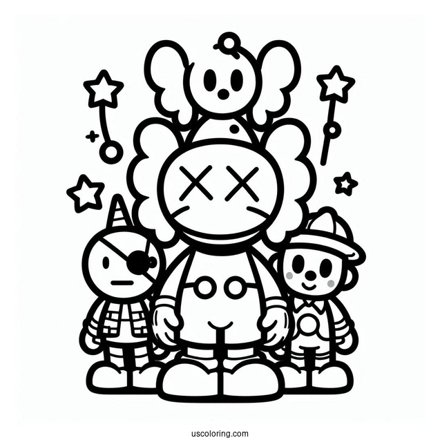KAWS Coloring Page Astro Boy, Elmo, And Pinocchio For Kids