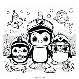 Octonauts Coloring Page Of Captain Barnacles, Min, Peso Penguin, and Kwazii Underwater