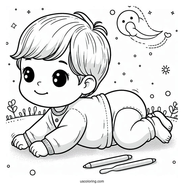 Baby Coloring Page Crawling On The Floor For Kids