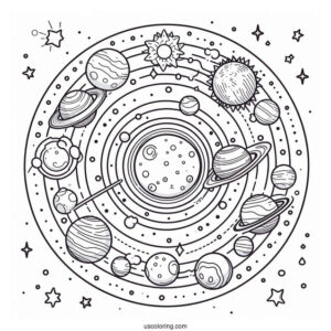 Simple Solar System Coloring Sheet For Preschoolers