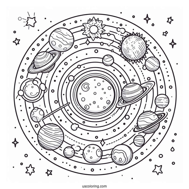 Simple Solar System Coloring Sheet For Preschoolers