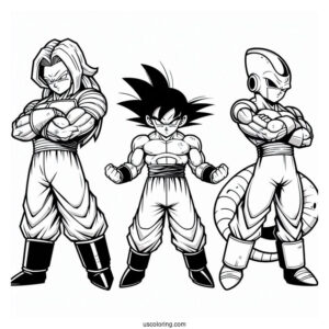 Dragon Ball Z Coloring Page Of Android 16, 17, and 18 Dragon Ball Z Villains