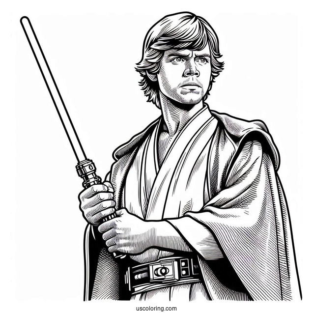 Luke Skywalker Holding Lightsaber Coloring In