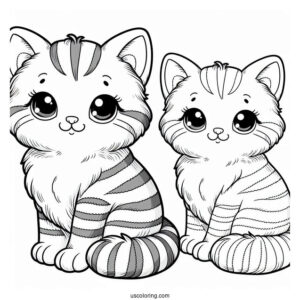 Pretty Striped Cat Sitting Coloring Sheet