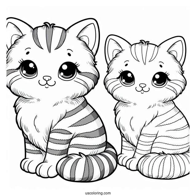 Pretty Striped Cat Sitting Coloring Sheet