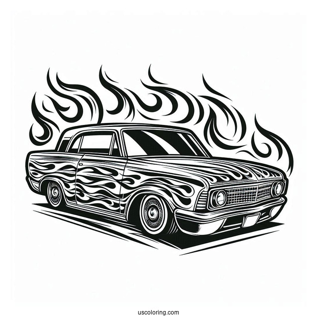 Lowrider Coloring Page With Flame Design For Kids