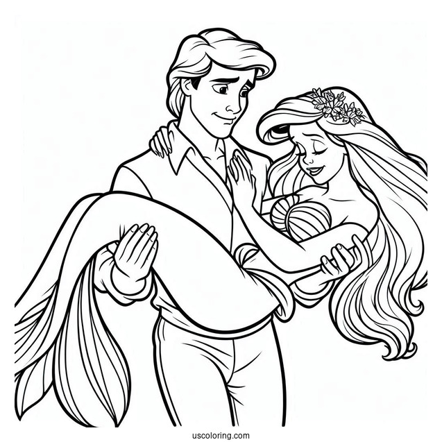 Prince Eric Carrying Mermaid Ariel Coloring Page