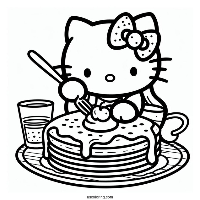 Hello Kitty Making Pancake Coloring Page For Kids