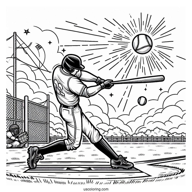 Baseball Batter Hitting a Home Run To Color