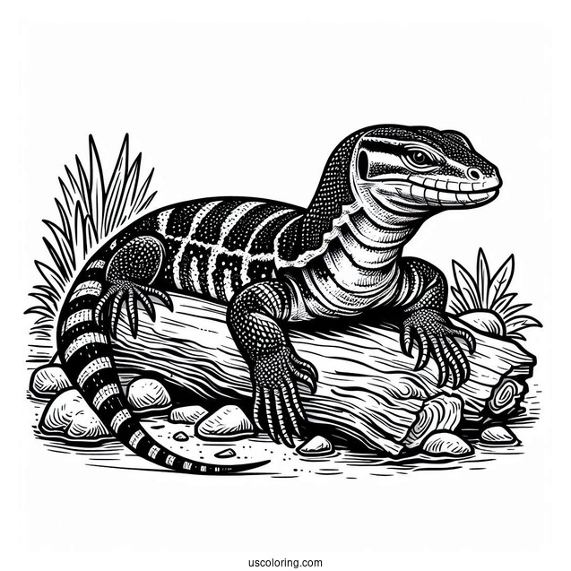 Realistic Asian Water Monitor Lizard Coloring Page