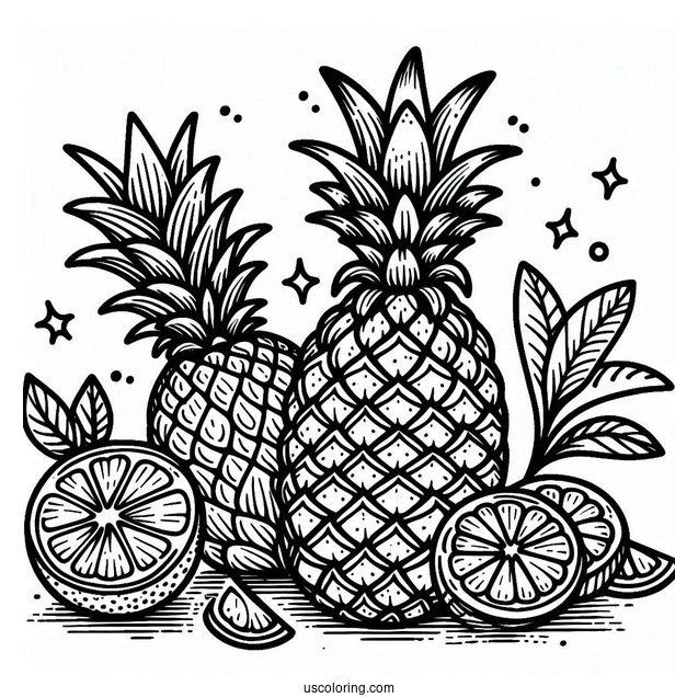 Pineapple And Oranges Coloring Sheet