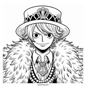 One Piece Coloring Page Of Trafalgar D. Water Law Wearing Fur Coat And Jewelry