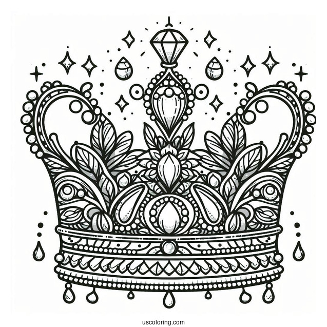 Intricate Crown With Gems Coloring Sheet