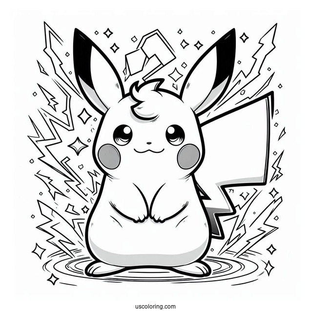 Detailed Mega Raichu Coloring Page Surrounded By Lightning