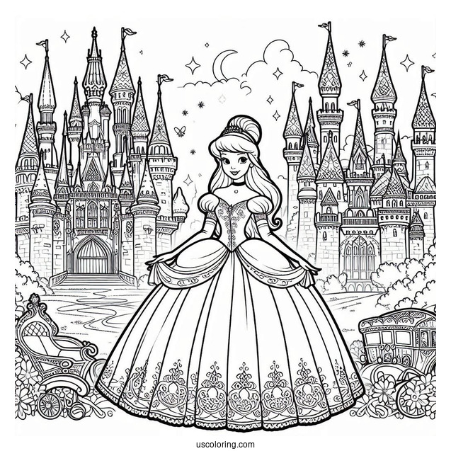 Princess Coloring Page Of Cinderella Inside Castle