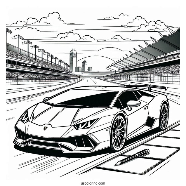 Lamborghini Sports Car On Race Track To Color
