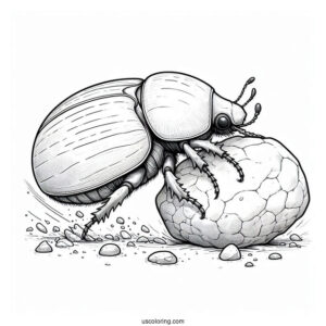 Dung Beetle Coloring Page Moving A Rock For Kids