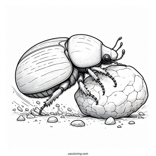 Dung Beetle Coloring Page Moving A Rock For Kids