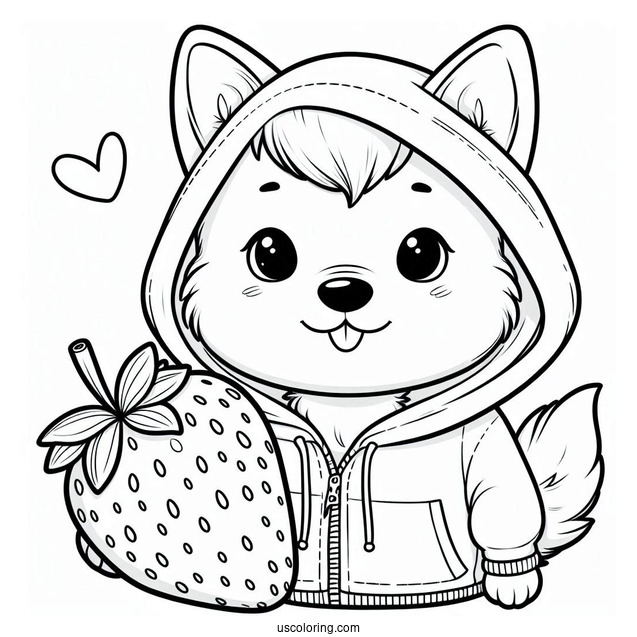 Cute Coloring Page Of Dog In A Hoodie Holding A Large Strawberry