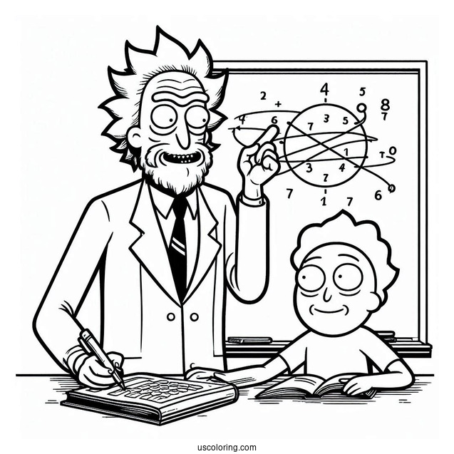 Rick and Morty Coloring Page Of Mr. Goldenfold Teaching Math