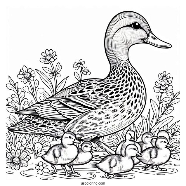 Blue-winged Teal Duck With Ducklings