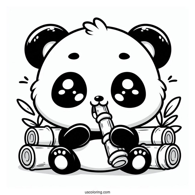 Hungry Chibi Coloring Page Panda Eating Bamboo For Preschoolers