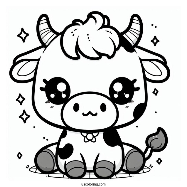 Cute Kawaii Cow Coloring For Preschoolers